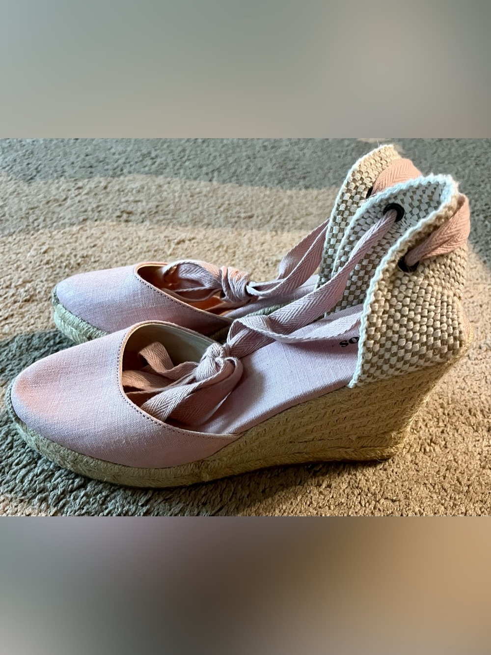 Soludos Blush Pink Espadrille Wedge Tie-Ankle Sandals NWOT